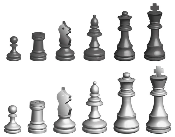 Vetor de peças de xadrez em óptica 3D preto e branco —  Vetores de Stock