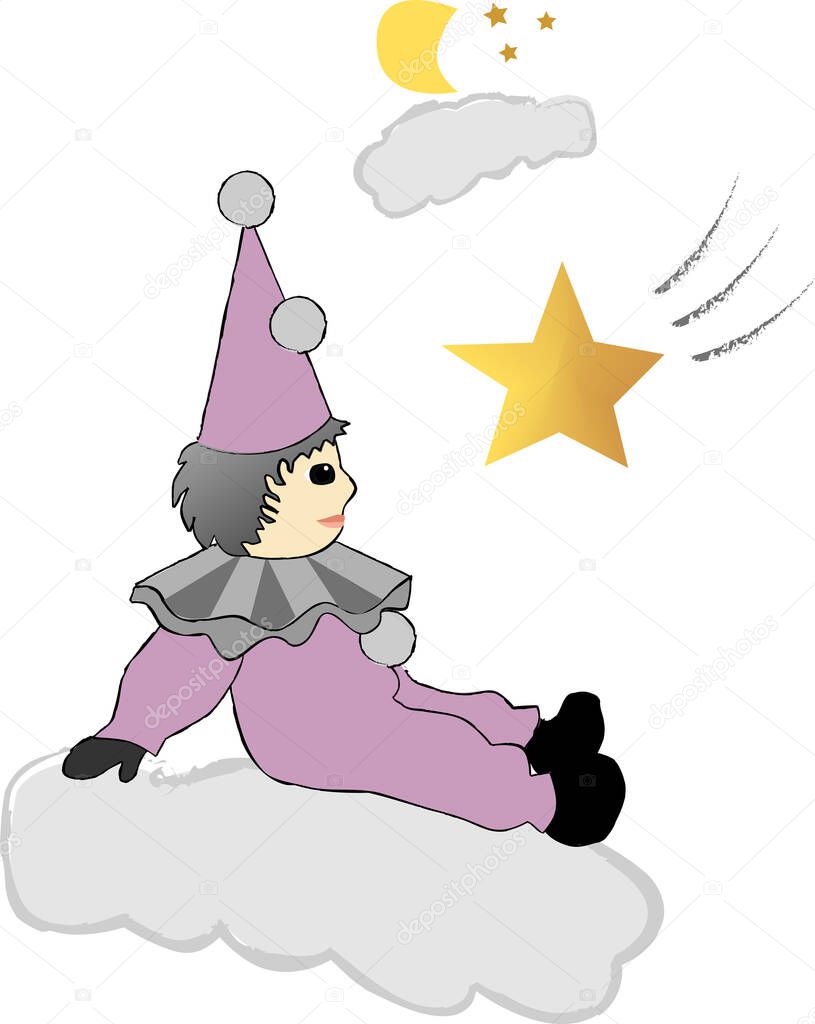 Illustration of a cute purple clown with a hat