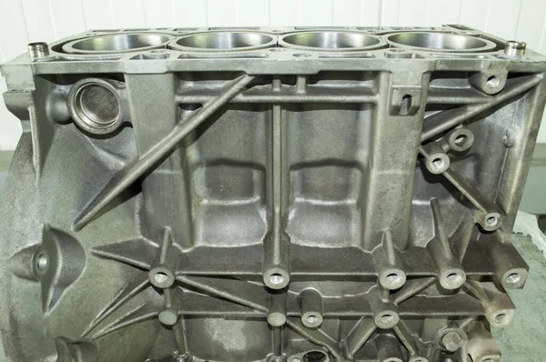 Aluminiumcylinder Block Bil Förbränningsmotor Efter Reparation Fyrcylindrig Sidovy — Stockfoto