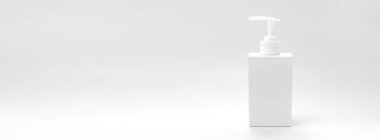 Işık arka planında sıvı sabun ve metin için yer olan bir dağıtıcı. sağlık ve hijyen kavramı