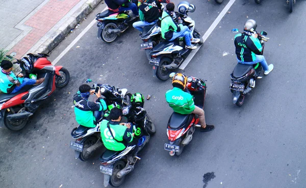 Jakarta Indonesia February 2020 Some Ojek Motorcycle Taxi Waiting Passenger — Stock Photo, Image