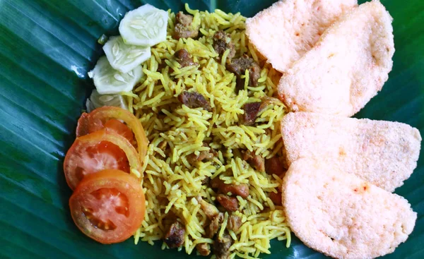 Riso Kebuli Nasi Kebuli Foglia Banana — Foto Stock