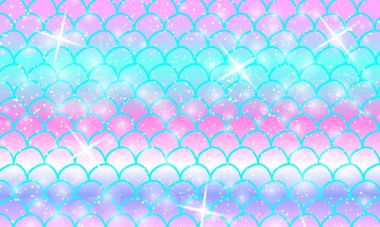 Deniz kızı kawaii deseni. Balık pulu. Vektör