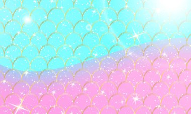 Deniz kızı kawaii deseni. Balık pulu. Vektör