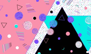 80 'lerin geçmişi. Renkli noktalar. Memphis deseni. Vektör.