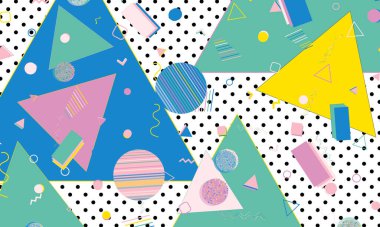 Eğlenceli desen. Memphis tarzı. Vektör İllüstrasyonu.