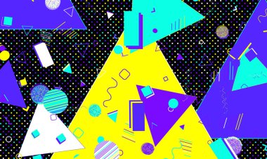 80 'lerin geçmişi. Renkli noktalar. Memphis deseni. Vektör.