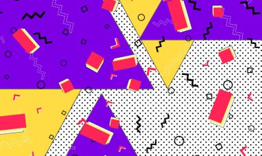 80 'lerin geçmişi. Renkli noktalar. Memphis deseni. Vektör.
