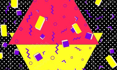 80 'lerin geçmişi. Renkli noktalar. Memphis deseni. Vektör.