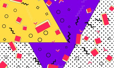 80 'lerin geçmişi. Renkli noktalar. Memphis deseni. Vektör.