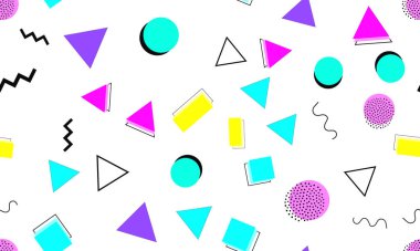 Memphis Kusursuz Düzen. Eğlenceli bir arka plan. Vektör