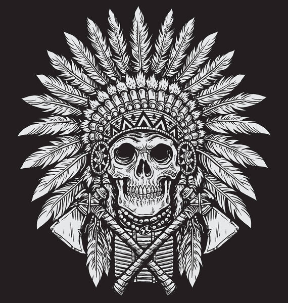 Bold Native American Skull Chief Vector
