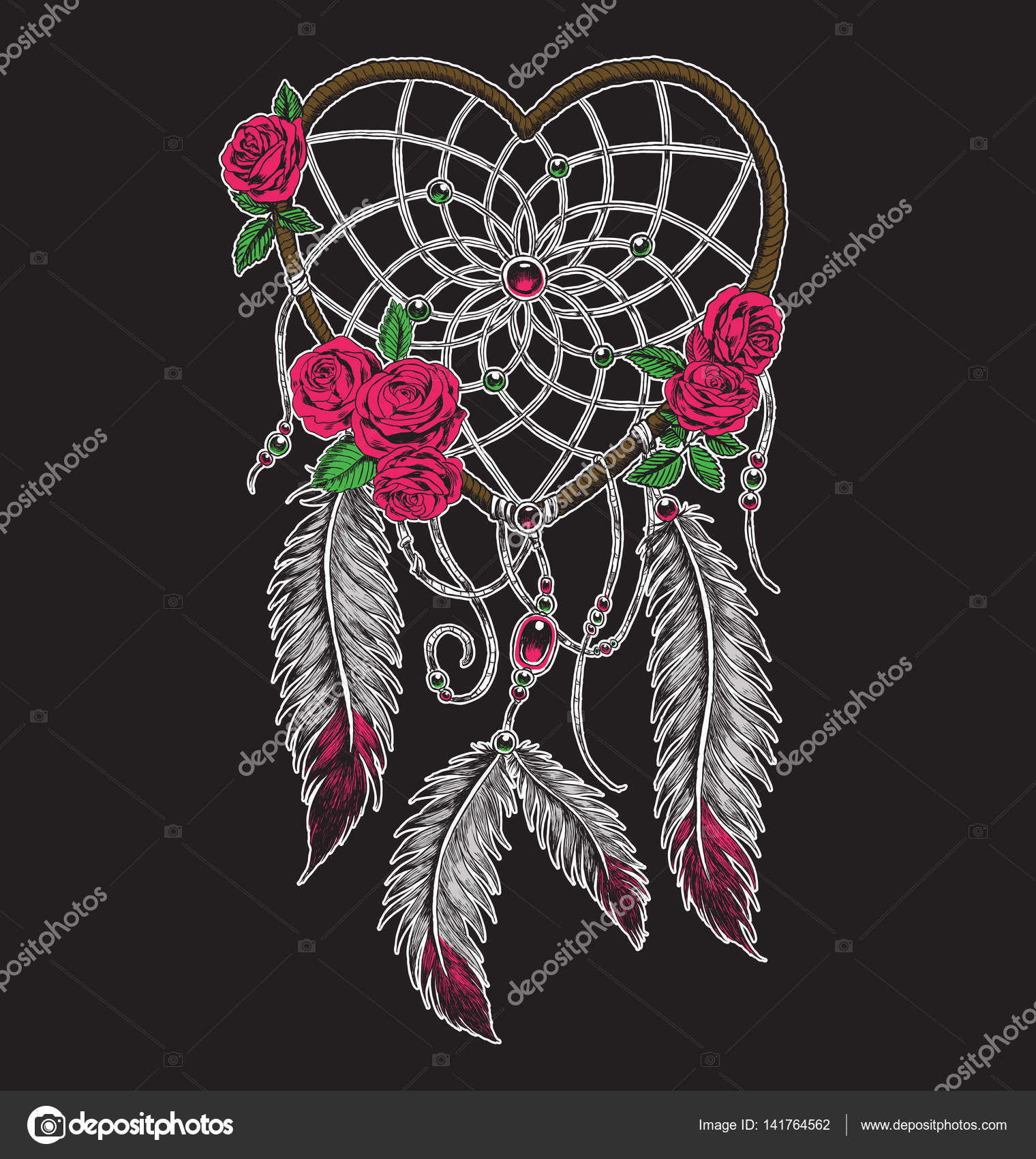 Collettore di sogno a forma di cuore disegnato a mano in colore pieno mano acchiappasogni disegnato a forma di cuore in collettore di sogno cuore disegnato