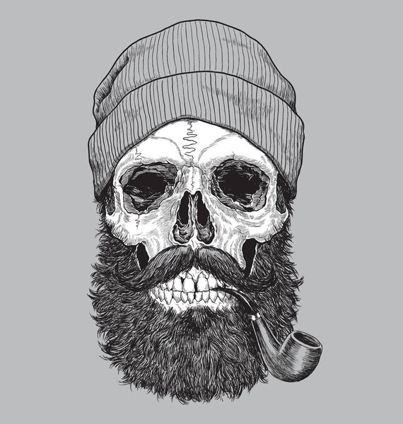 Sailor sea captain hipster skull with pipe