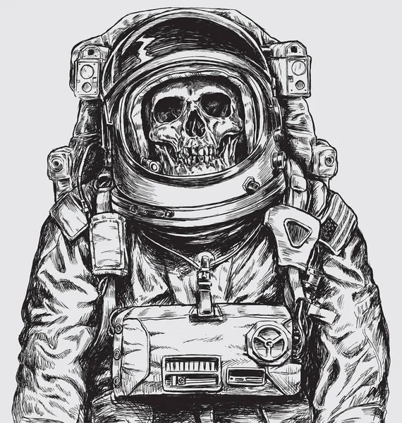 Hand drawn Astronaut Skull — Stock Vector
