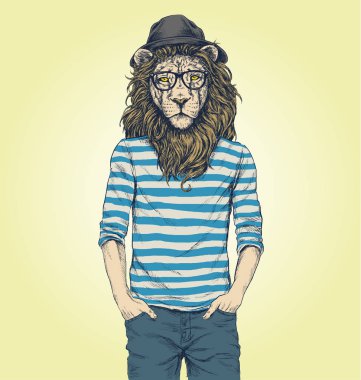 Hipster aslan illüstrasyon vektör
