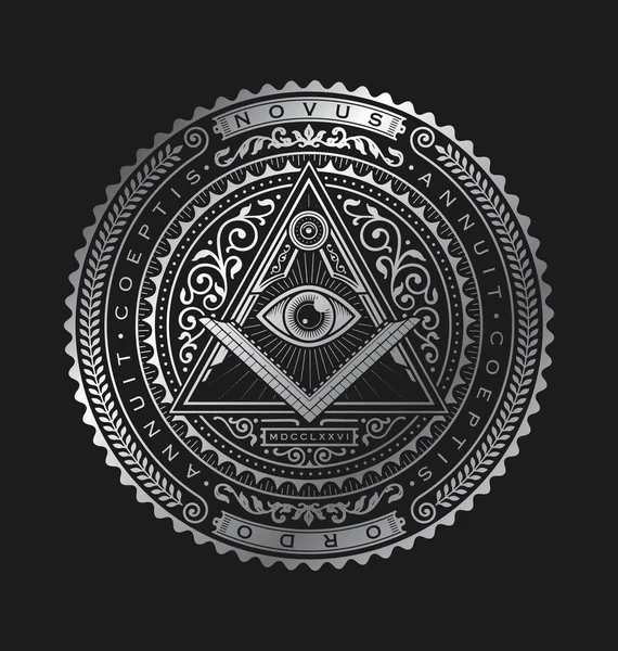 All Seeing Eye Embleem Badge Vector Logo Metallic — Stockvector