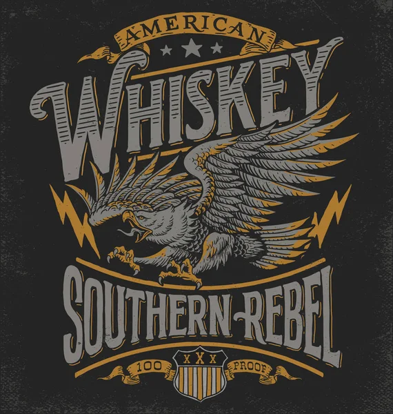 Shirt Graphique Inspiré Étiquette Eagle Whiskey Dessinée Main — Image vectorielle