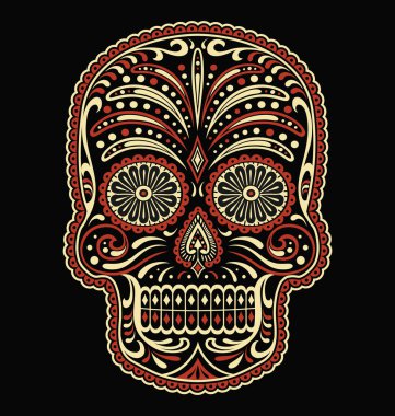 Ornate two color day of the dead sugar skull vector clipart