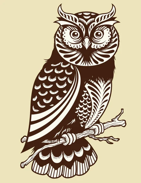 Abstract Owl Geometric Patterns Resting Branch — 스톡 벡터