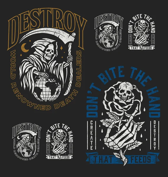 Set Two Edgy Tattoo Style Illustration Graphic Designs Shirts Other — Stock vektor