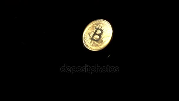 Coin Bitcoin rotates on a black background — Stock Video