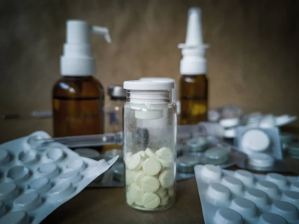 Lékařský Předpis Léčbu Léků Farmaceutické Výrobky Léčba Nádobě Pro Zdraví — Stock fotografie