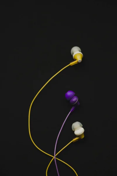 Yellow Purple Headphones Black Background — Stock Photo, Image