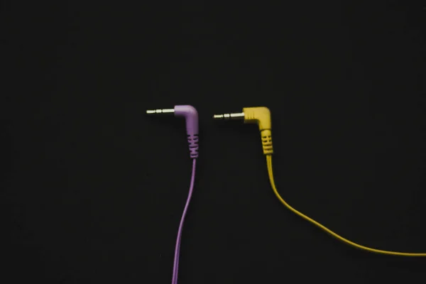 Yellow Purple Headphones Black Background — Stock Photo, Image