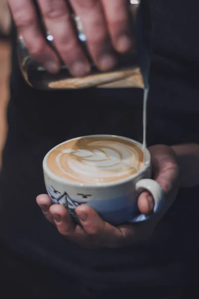 Kávékészítés Folyamata Barista — Stock Fotó