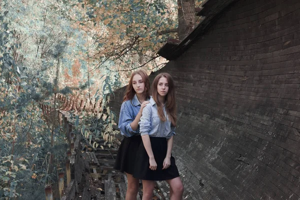 Δύο Κορίτσια Φούστες Στη Φύση — Φωτογραφία Αρχείου