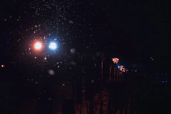 Street Lights Park Snow — Stock Photo, Image