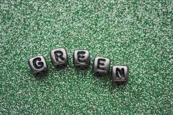 Zelená Skládá Kostek Písmeny Pero Prázdné Místo Pro Text — Stock fotografie