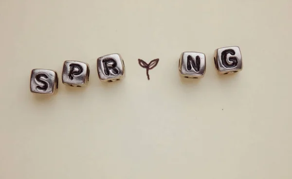 Word Spring Laid Out Cubes Letters Empty Space Text — Stock Photo, Image