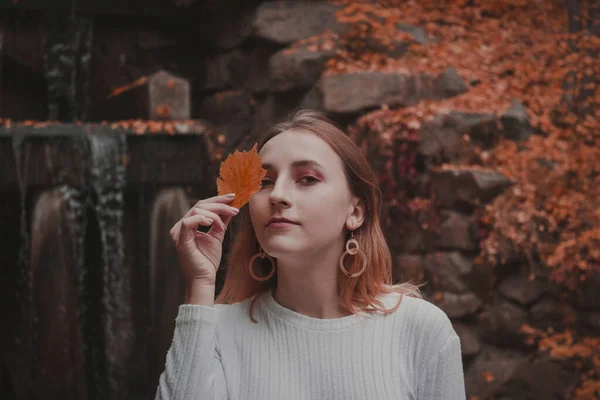 Menina Bonita Floresta Outono — Fotografia de Stock