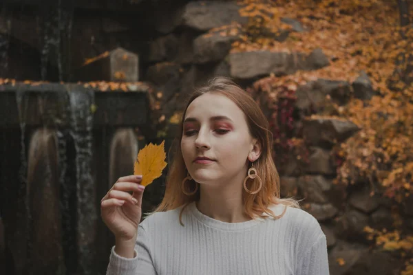 Menina Bonita Floresta Outono — Fotografia de Stock