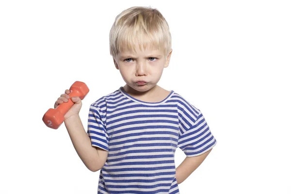 Boy with dumbbell — Stock Photo, Image