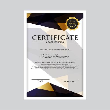 Sertifika Premium şablon ödülleri diploma arkaplan vektörü modern değer tasarımı ve lüks tasarım. Kapak broşürü zarif dikey İllüstrasyon