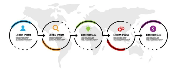 Modèle de conception d'étiquettes vectorielles infographiques avec icônes et 5 options ou étapes. Peut être utilisé pour le diagramme de processus, les présentations, la mise en page du flux de travail, la bannière, l'organigramme, les informations — Image vectorielle