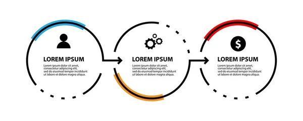 Modèle de conception d'étiquettes vectorielles infographiques avec icônes et 3 options ou étapes. Peut être utilisé pour le diagramme de processus, les présentations, la mise en page du flux de travail, la bannière, l'organigramme, les informations — Image vectorielle