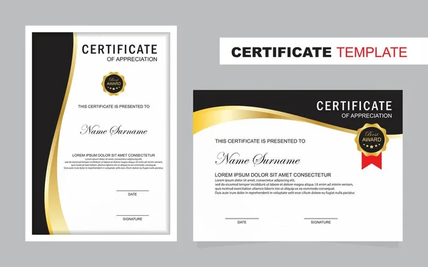 Plantilla de conjunto de certificados, vertical y horizontal — Vector de stock