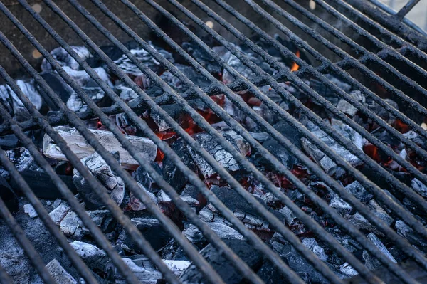 Burning coal in the brazier for bake some meal one holiday morni — Stock Photo, Image