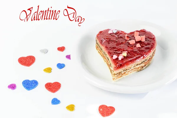 Pastel dulce en forma de corazón para saludar el día de San Valentín. Holid. — Foto de Stock