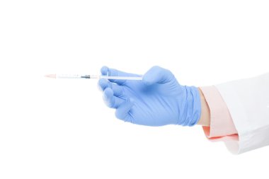 Tıbbi şırınga tutun el bir doktor - atış stüdyo tarafından