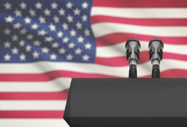 Minber ve iki adet mikrofon ile bir ulusal bayrağını arka plan - Amerika Birleşik Devletleri