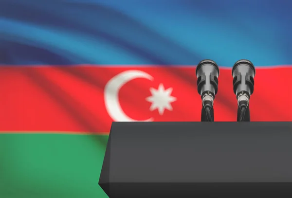 Pulpit and two microphones with a national flag on background - Azerbaijan — Stock Photo, Image