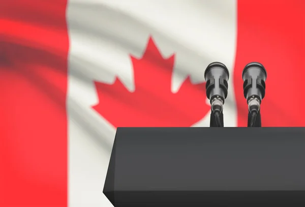 讲坛和两个麦克风与国旗上的背景-加拿大 — 图库照片