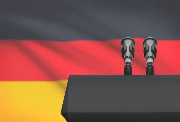 Balcon avant et deux microphones avec un drapeau national sur fond - Allemagne — Photo