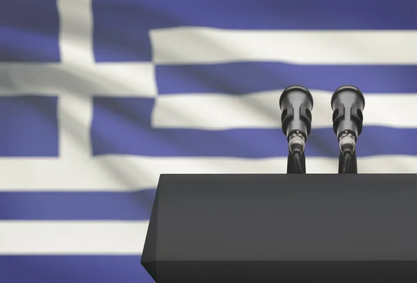Pulpit and two microphones with a national flag on background - Greece — Stock Photo, Image