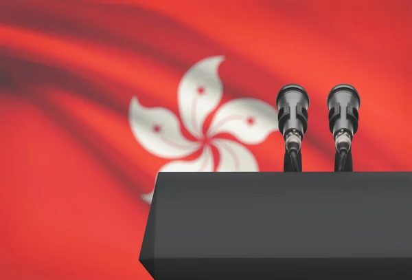 Pulpit and two microphones with a national flag on background - Hong Kong — Stock Photo, Image